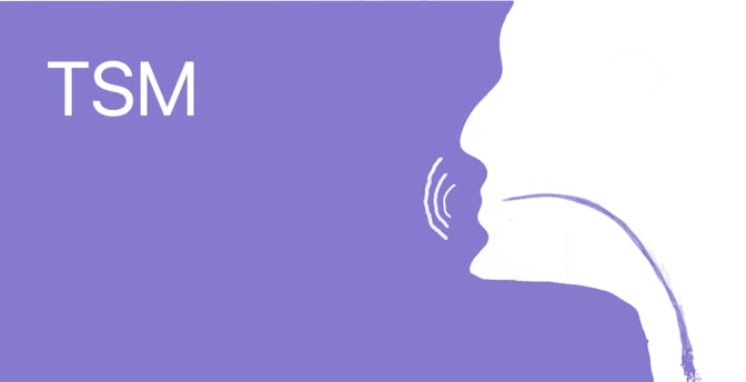 Logo of a Man with an Image of Voice Sound Waves and a Path of Swallowing